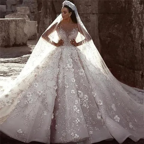 Luxurious Long Sleeves Flowers Ball Gown Wedding Dress, Bridal Dresses TN213