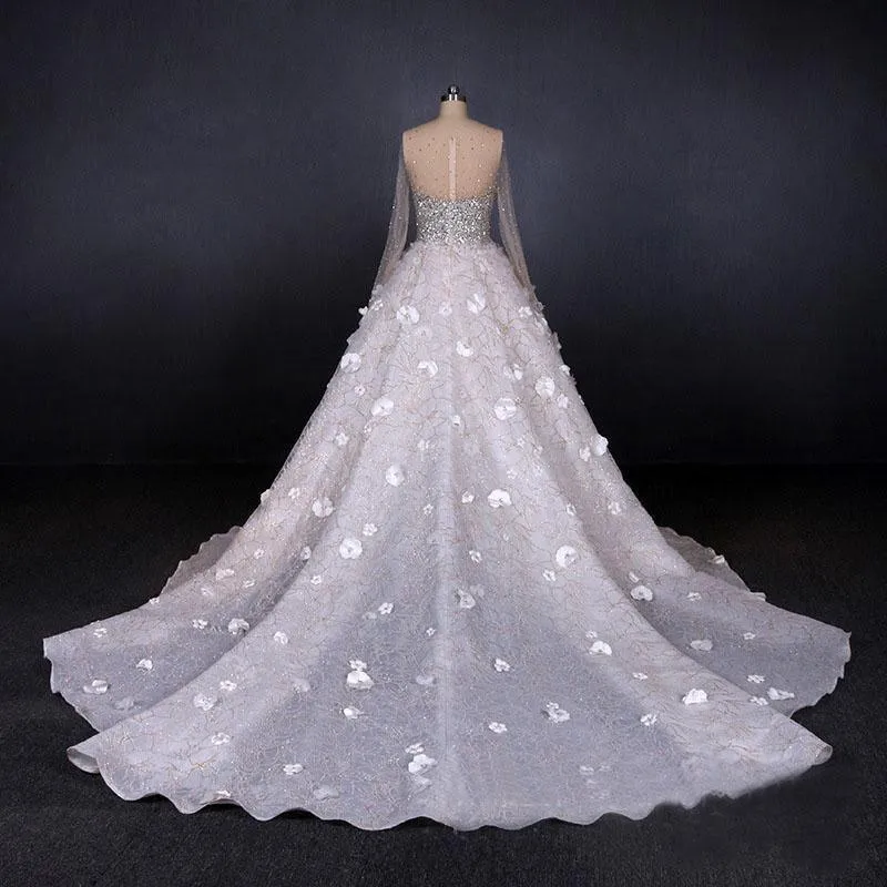 Luxurious Long Sleeves Flowers Ball Gown Wedding Dress, Bridal Dresses TN213