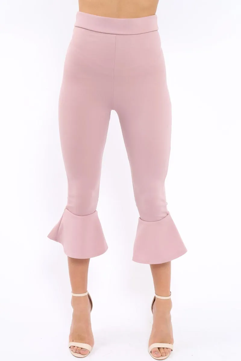 Mauve Cropped Flare Hem Trousers - Aniesha
