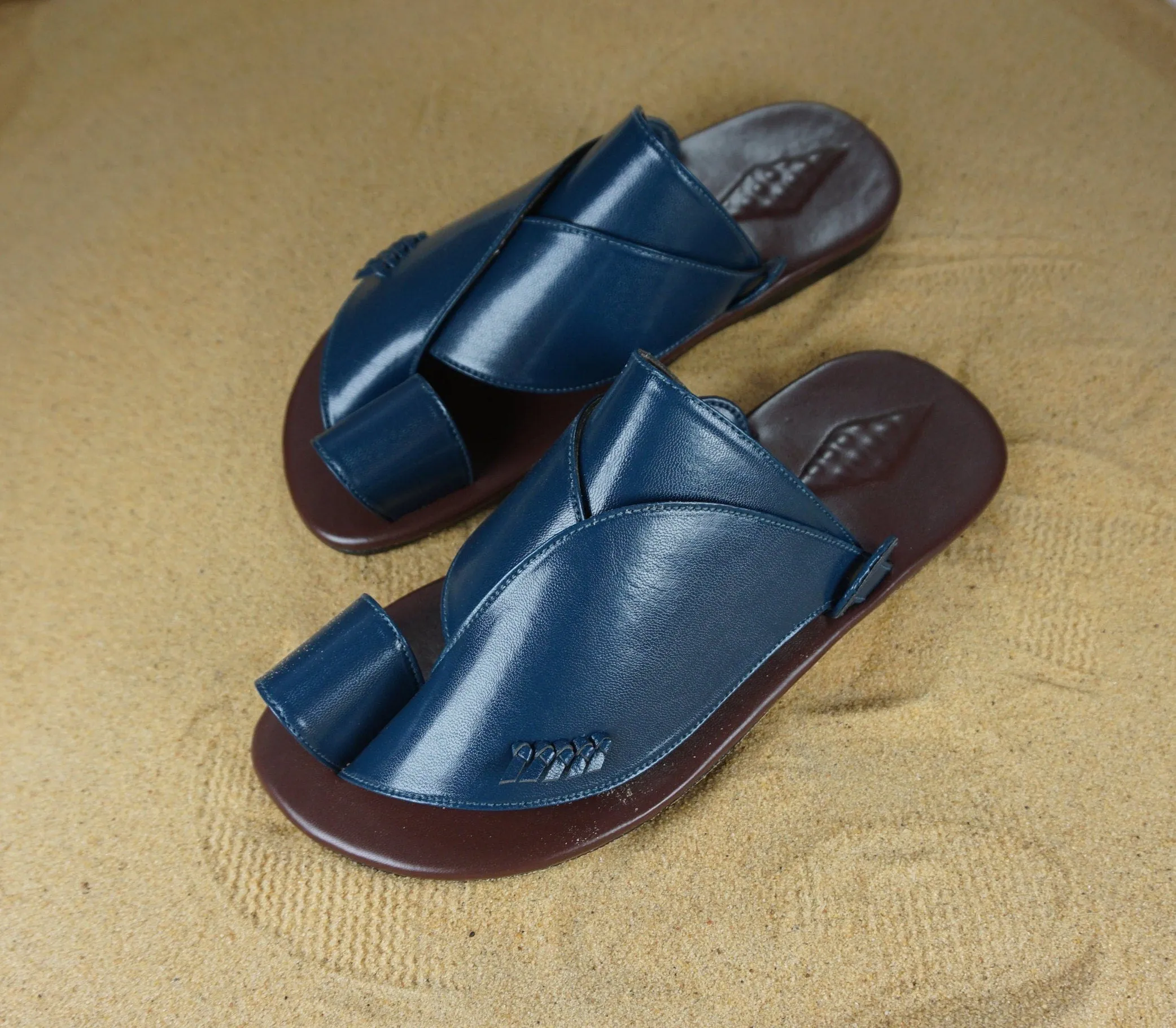 Mens Blue Vegan Leather Sandals ~ SandCruisers ~ Traditional Arabian Sandals ~ Great for Outdoors, Beaches, Parks, Lakes, Pools & Parties!