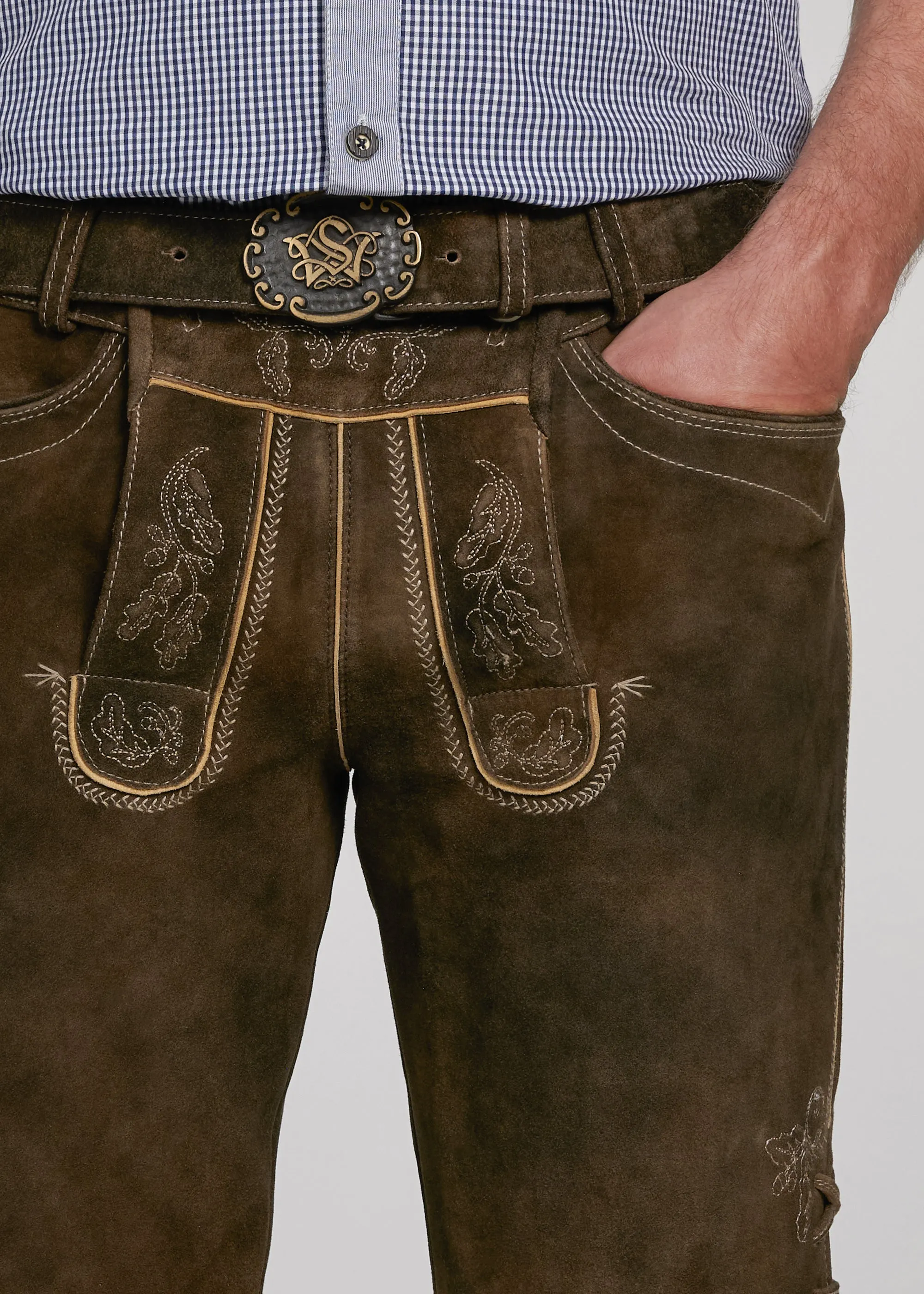 Men's Lederhosen "Veit" 45CM brown with Belt (48,52)