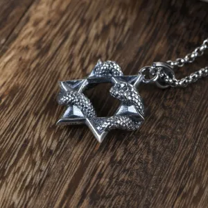 Men‘s Real Solid 925 Sterling Silver Pendants Snake Fashion Six-Pointed Star