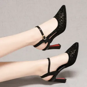 Mesh High-heeled Sandals Women''s 2021 Spring And Summer New Pointed Single Shoes