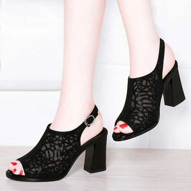Mesh High-heeled Sandals Women''s 2021 Spring And Summer New Pointed Single Shoes