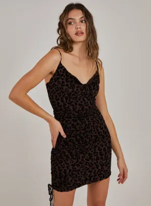 Mesh Leopard Print Cowl Neck Dress