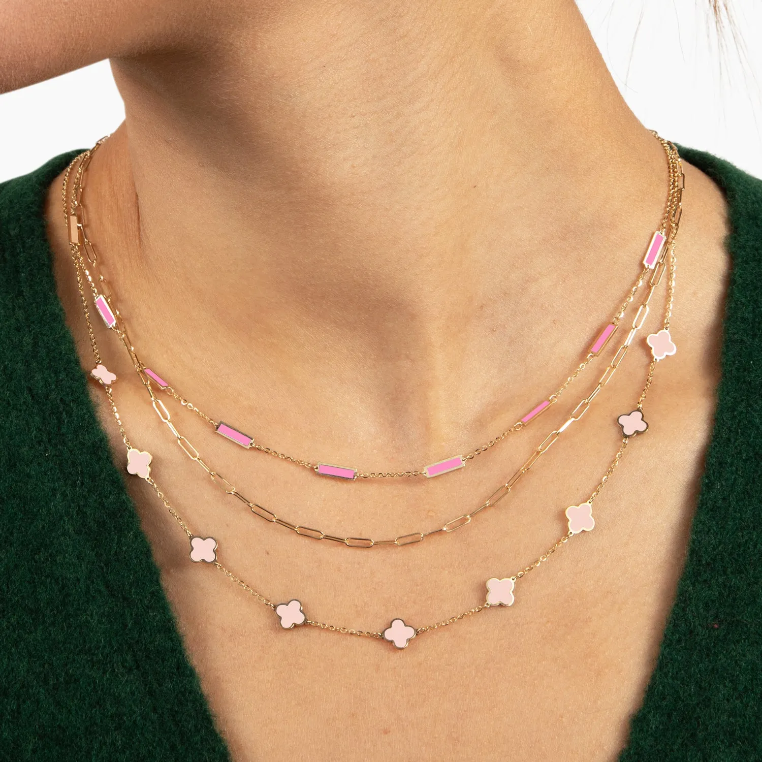 Mini Pink Pearl Clover Necklace