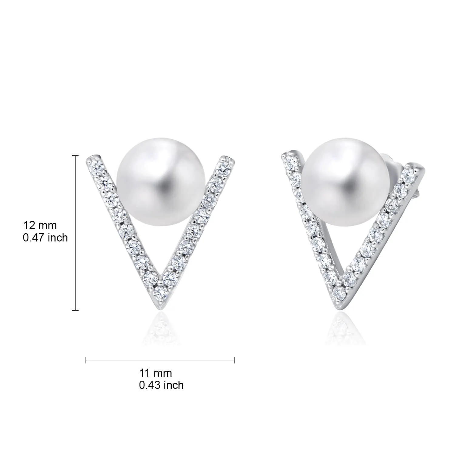 Molah Silver Freshwater Pearl and CZ Chevron Pearl Stud Earrings