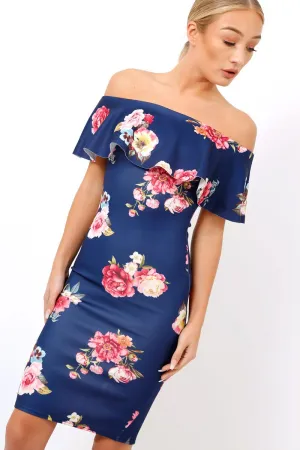 Navy Floral Bardot dress - Martina