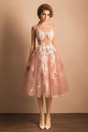 new A Line Tulle Homecoming Dresses Sexy Pink Appliques Short Prom Dress Party Dress OK363