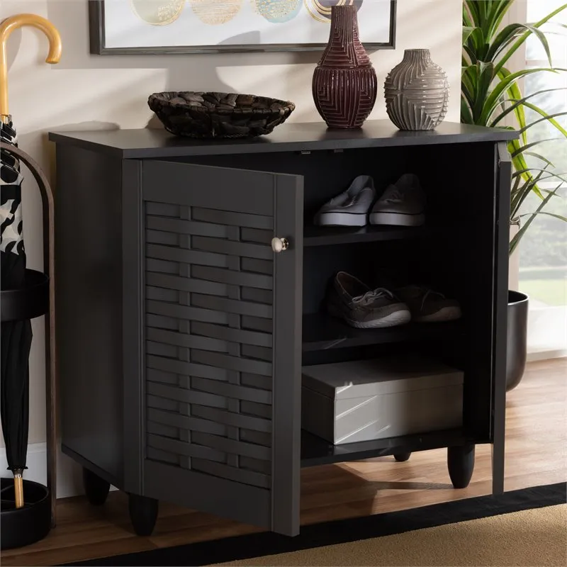 New Baxton Studio 2-Door Winda Wood Entryway Shoe Cabinet in Dark Grey