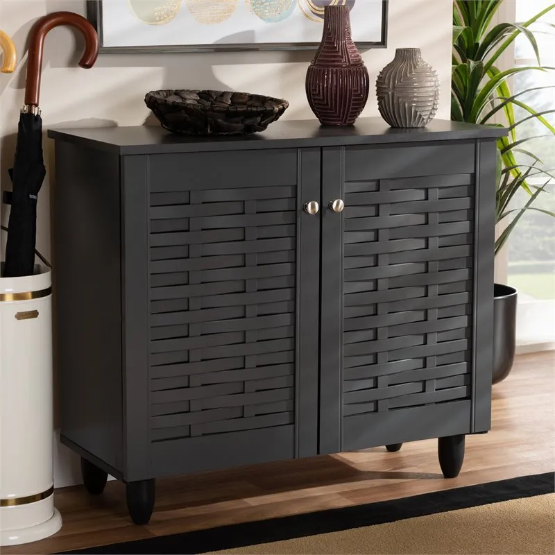 New Baxton Studio 2-Door Winda Wood Entryway Shoe Cabinet in Dark Grey