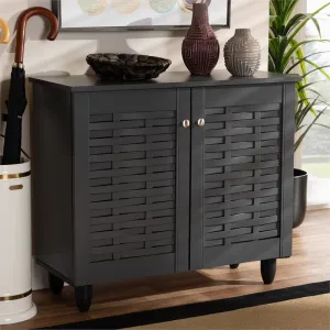 New Baxton Studio 2-Door Winda Wood Entryway Shoe Cabinet in Dark Grey