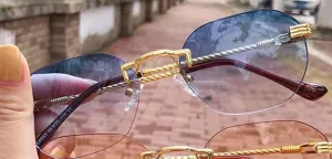 NEW Blue 1pc Unisex Classic Rimless Fashion Glasses - Lightweight Zinc Alloy Frame with PC Lens - Coastal Chic Style - Perfect for Clear Vision, Retails $61