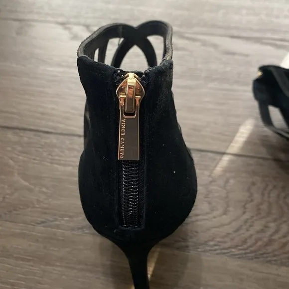NEW Vince Camuto Tatianna Black Cutout Suede Peep Toe Heels | Size 8 1/2