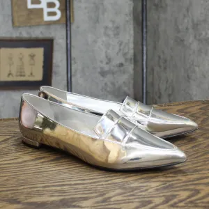 Nine West Womens NW7ADLEY Shiny Pointed Toe Flat 1673e518d7058c Silver Gray 6M
