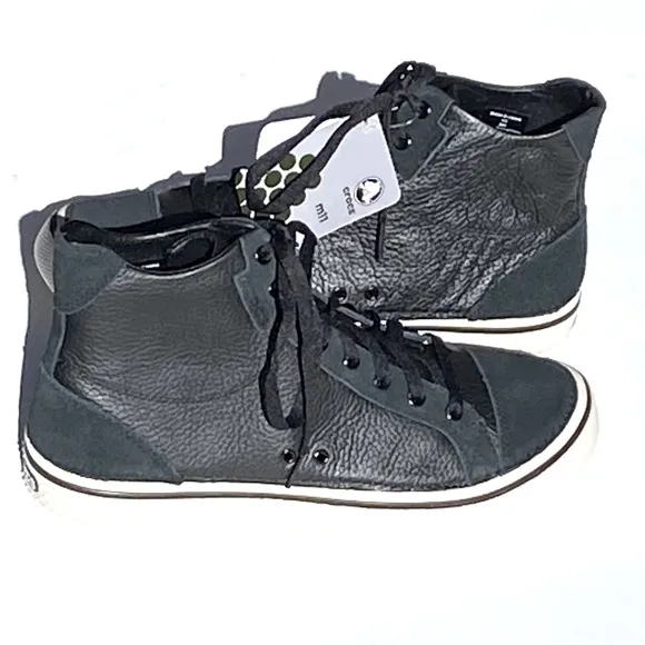 NWT CROCS Men’s Hover Leather High-top Black Sneaker Size 11