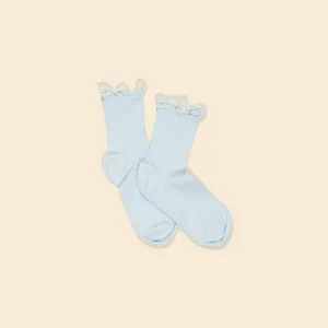 (OUTLET) Lace Trim Ribbed Ankle Sock - Blue Pansy