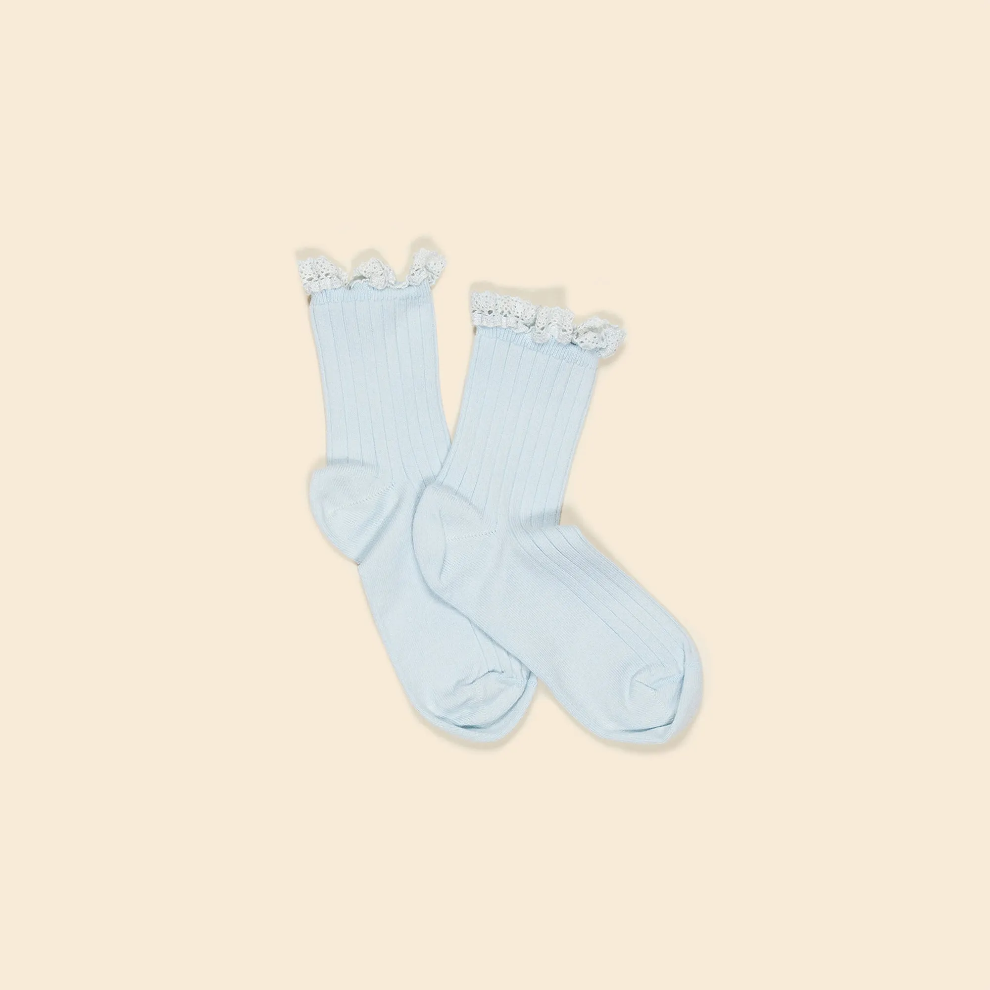 (OUTLET) Lace Trim Ribbed Ankle Sock - Blue Pansy