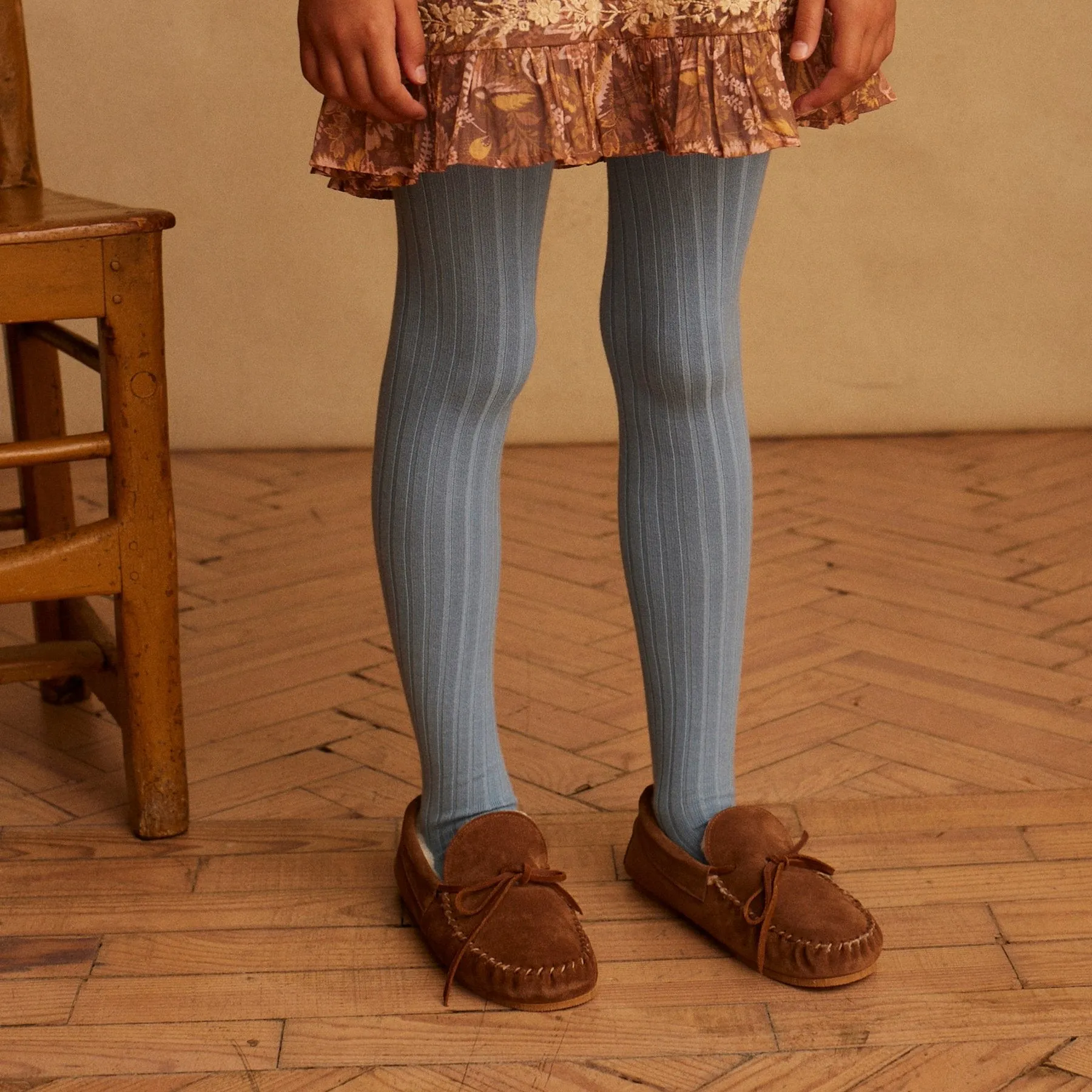 (OUTLET) Ribbed Tights - Caramel/Rosewood/Chocolate/Blue Mist