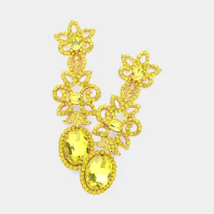 Oval Yellow Stone and Rhinestone Pointed Flower Pageant Earrings  | Prom Jewelry |  620356
