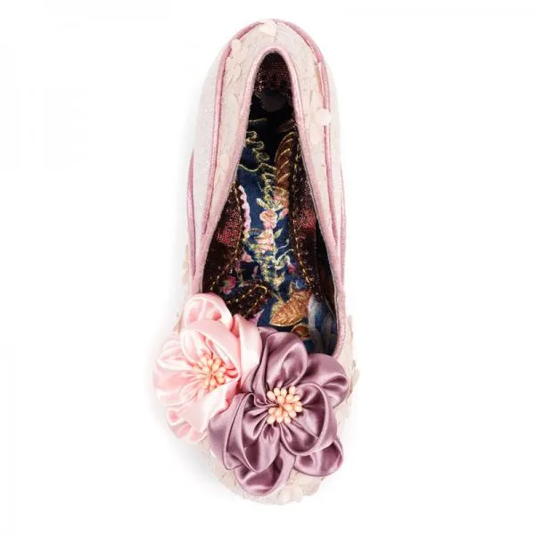 Peach Melba Silk Flower Glitter Heel Pump - Size