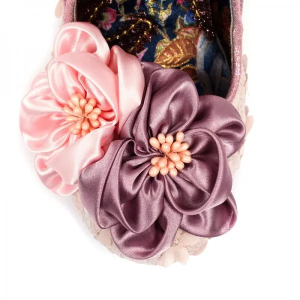 Peach Melba Silk Flower Glitter Heel Pump - Size
