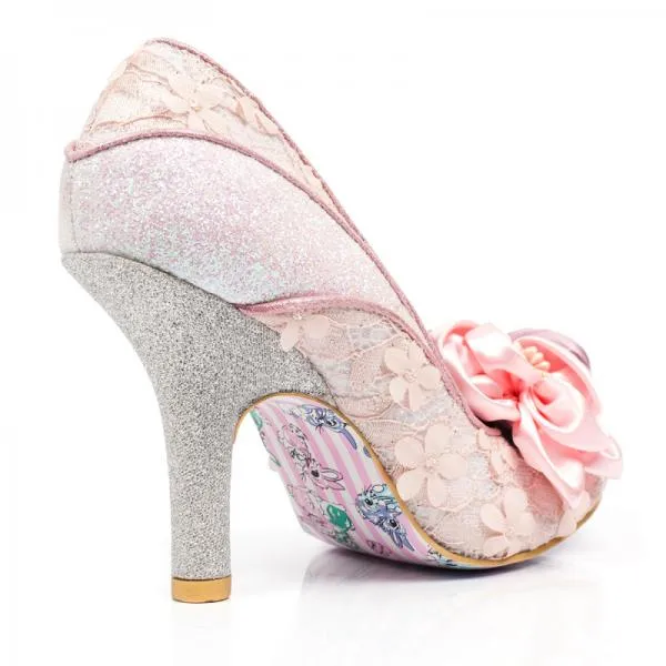 Peach Melba Silk Flower Glitter Heel Pump - Size
