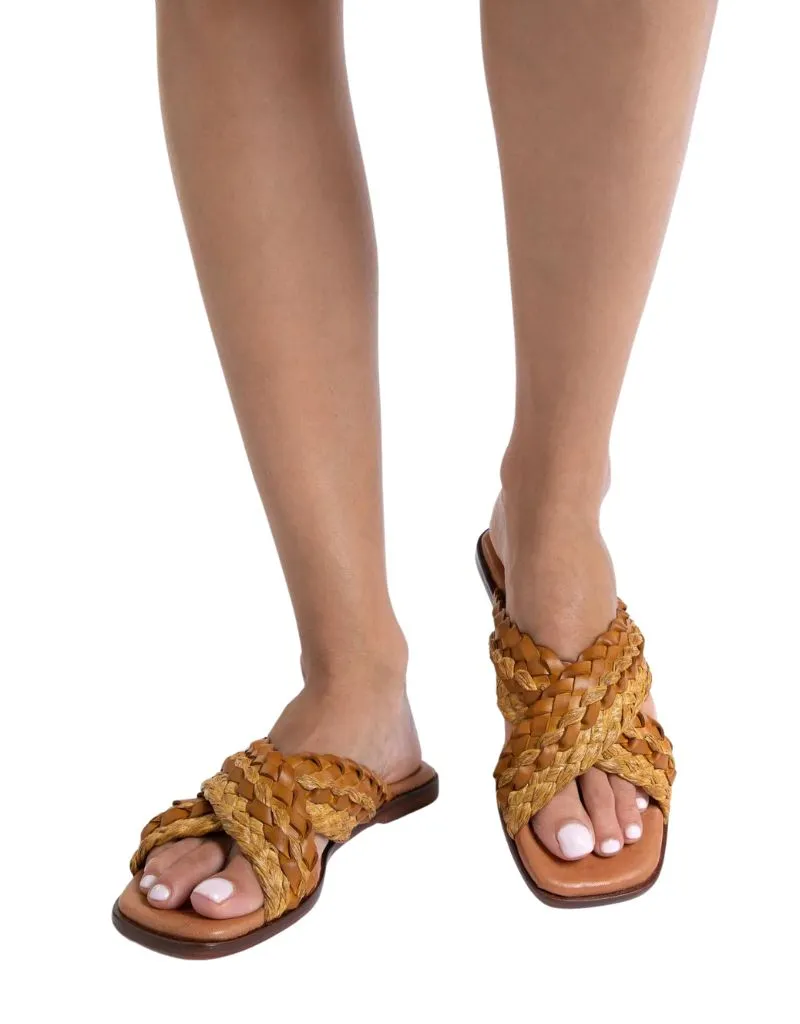 Penelope Chilvers Majete Braided Raffia Sandal in Yellow