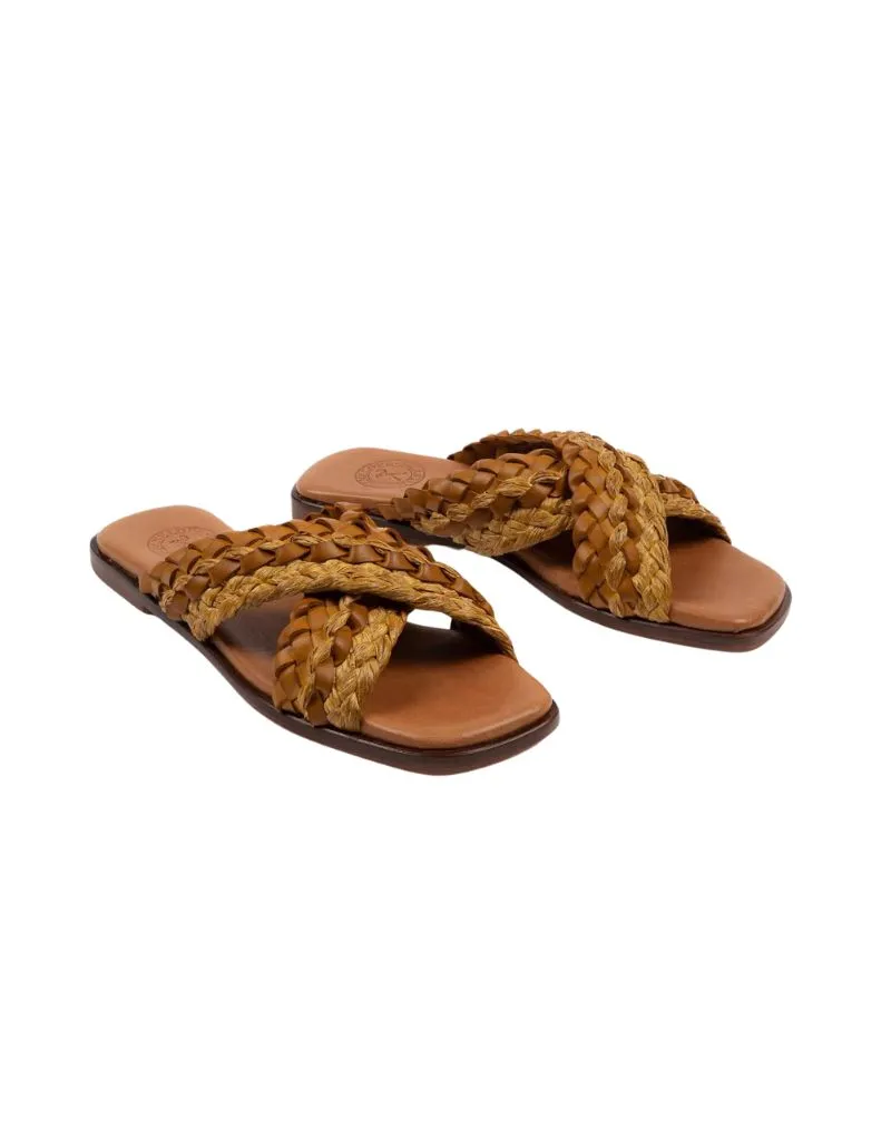 Penelope Chilvers Majete Braided Raffia Sandal in Yellow