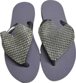 Planet Sea- Silver Crystal Heart Flip Flops (lilac)