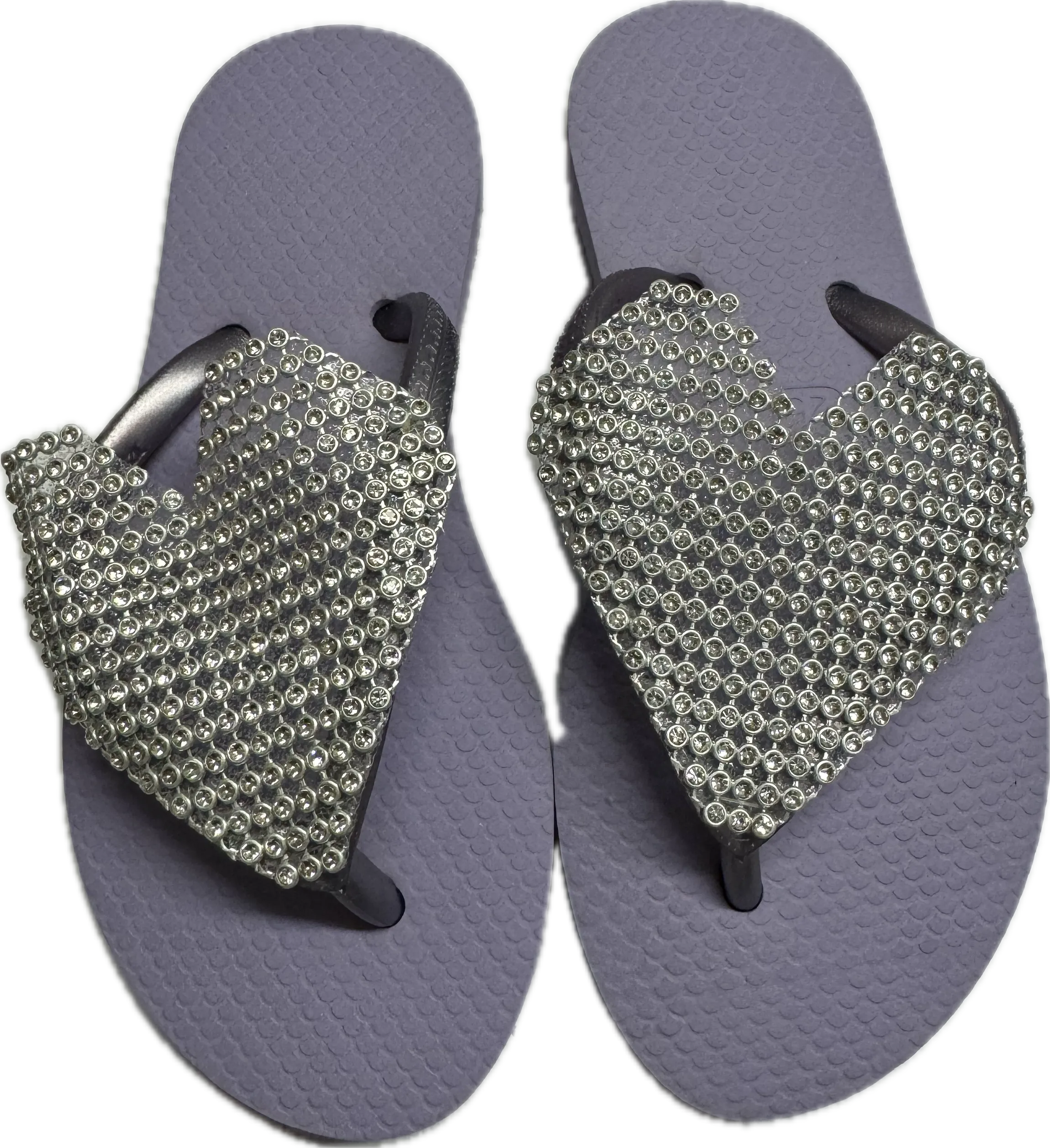 Planet Sea- Silver Crystal Heart Flip Flops (lilac)