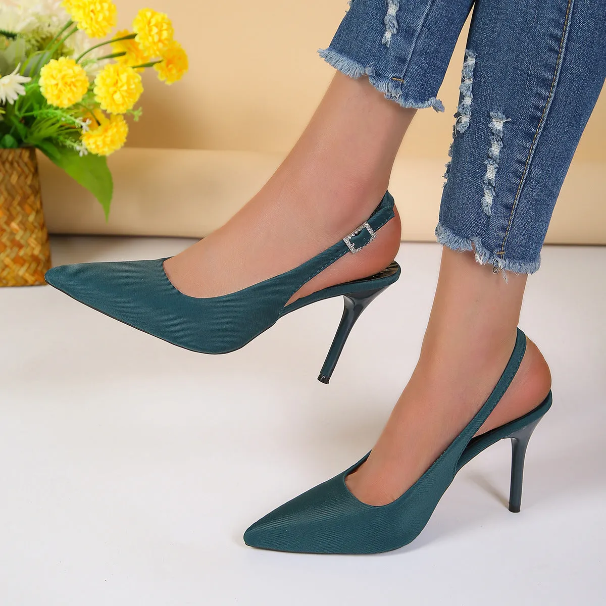Pointed Toe Buckle Sandals Fashion Summer Stiletto High Heels Shoes For Women  