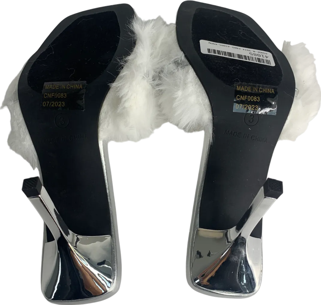 PrettyLittleThing White Faux Fur High Heels UK 3 EU 36 👠