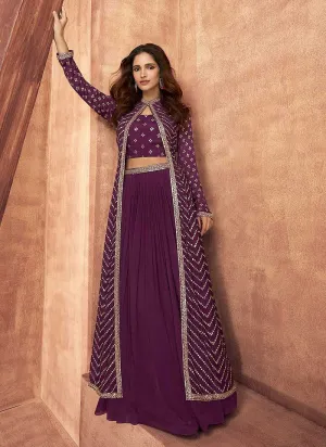 Purple Sequin Embroidered Stylish Jacket Style Lehenga