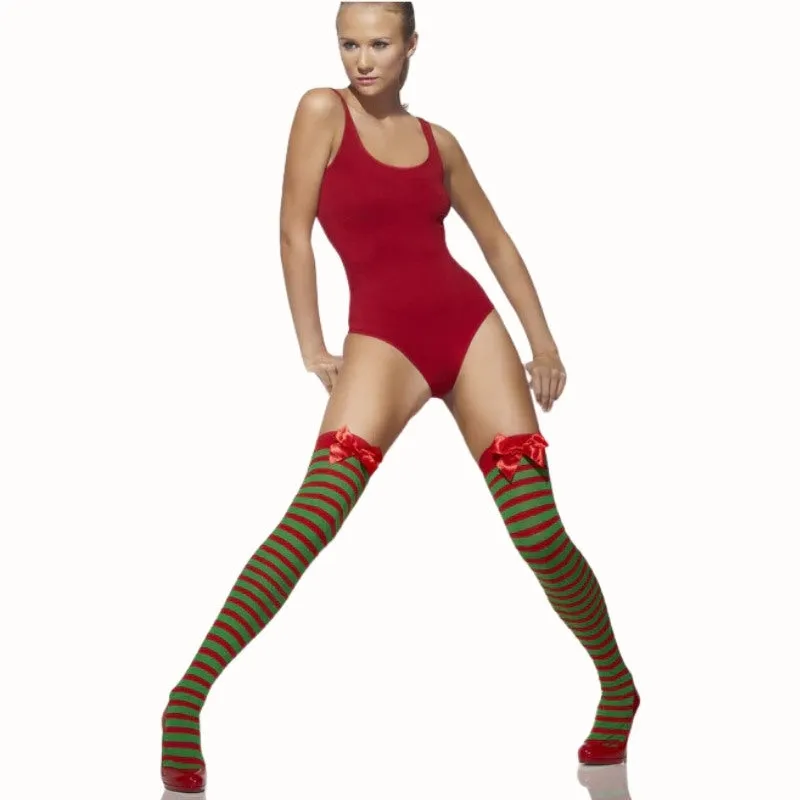 Red and Green Striped Opaque Hold Ups