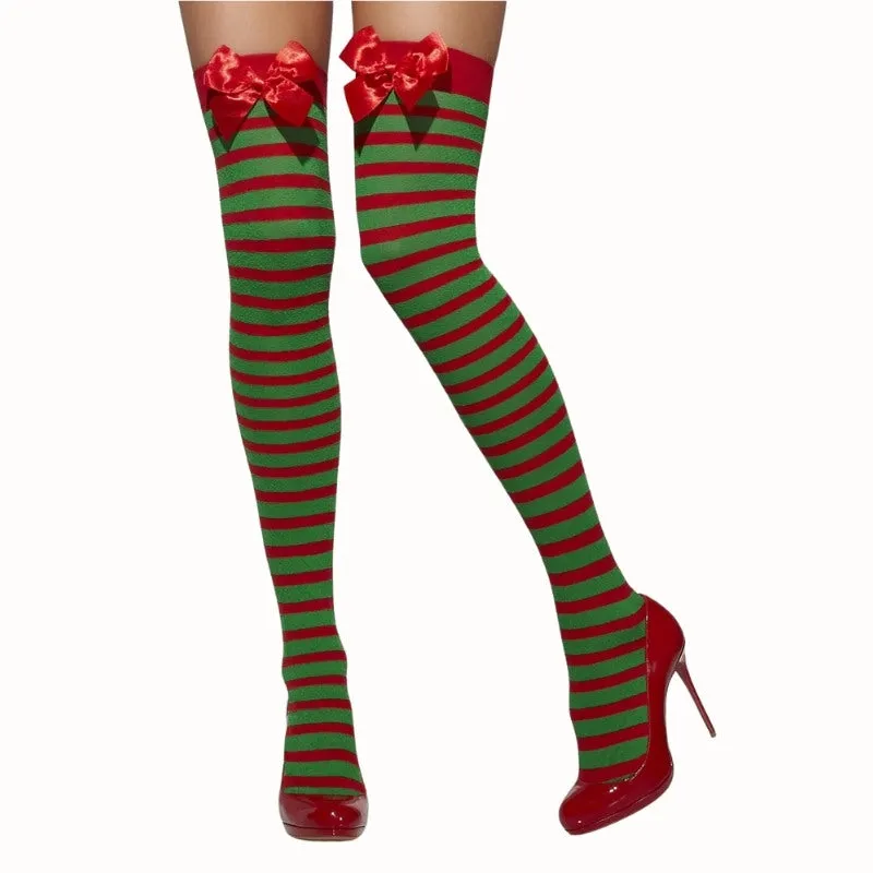 Red and Green Striped Opaque Hold Ups