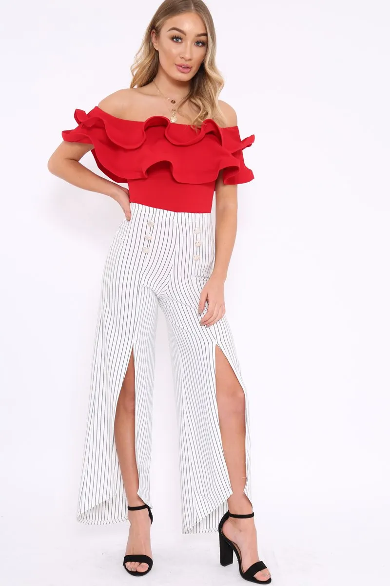 Red Bardot Extreme Frill Bodysuit - Diandra