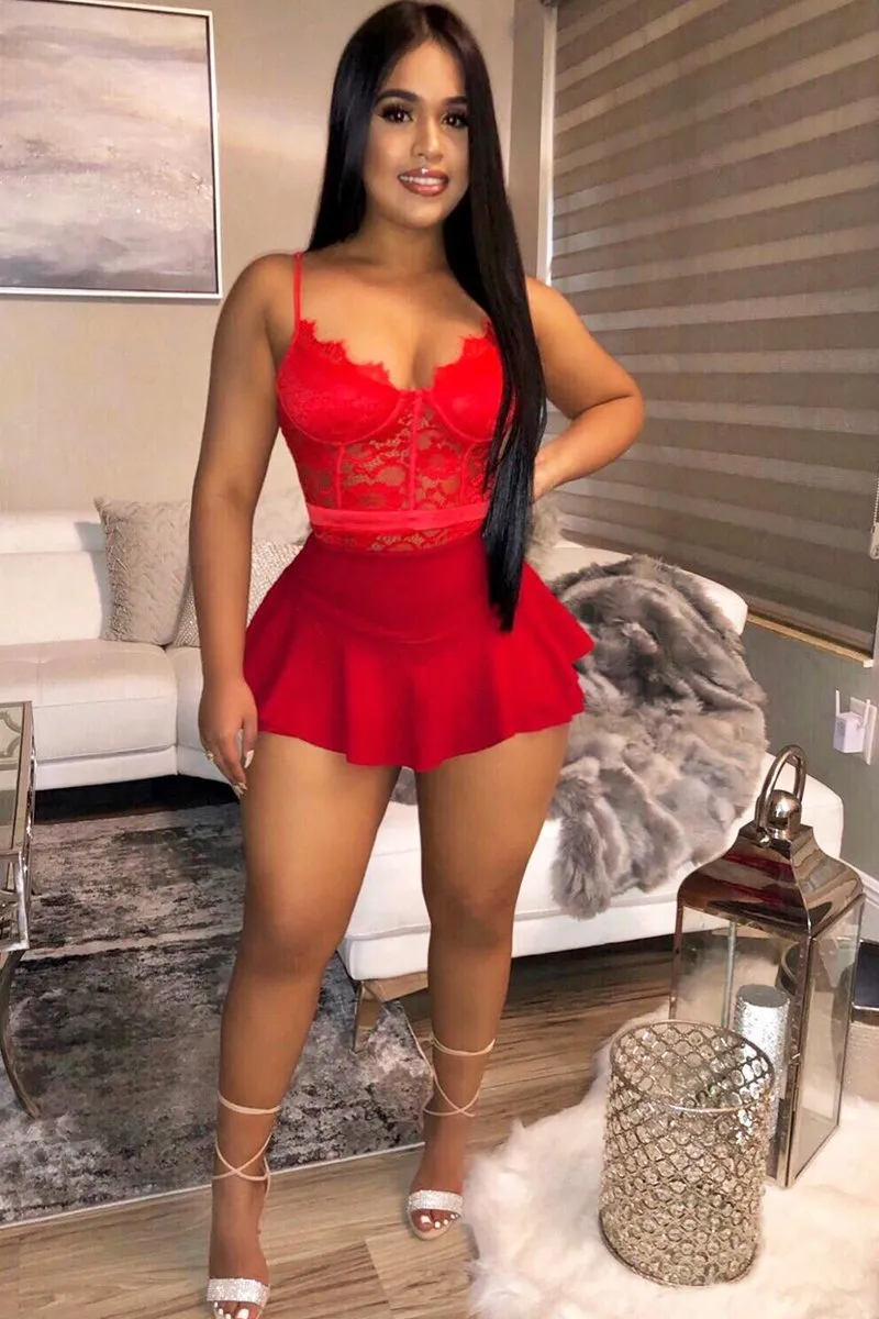 Red Frill High Waisted Shorts - Claudelle