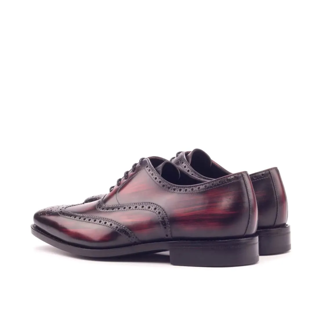 Richelieu fleuri en cuir patiné bordeaux