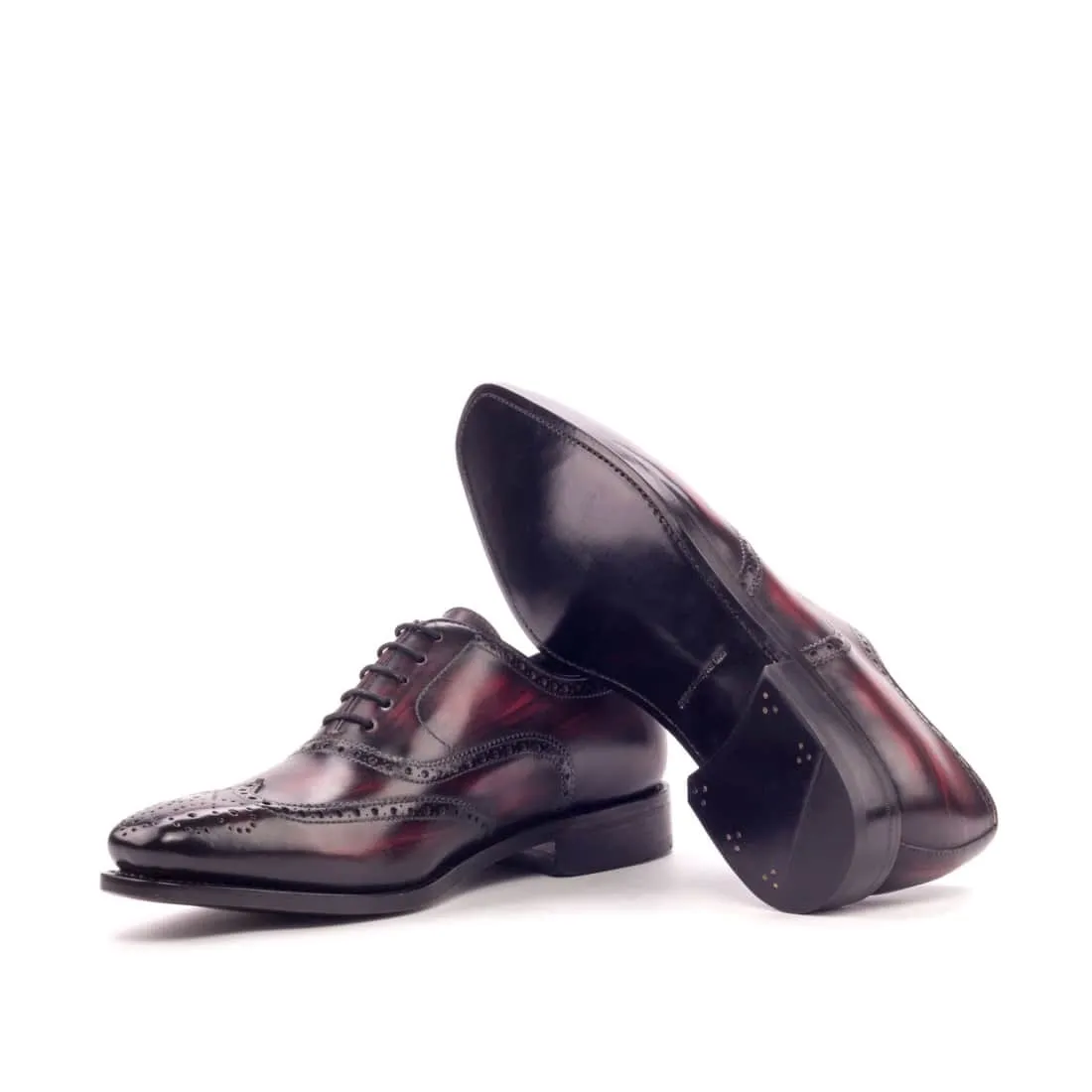 Richelieu fleuri en cuir patiné bordeaux