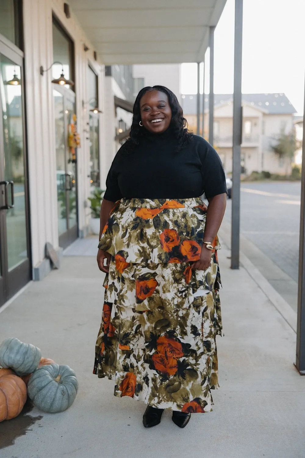 Rosie Abstract Floral Tiered Skirt (XS-3XL)