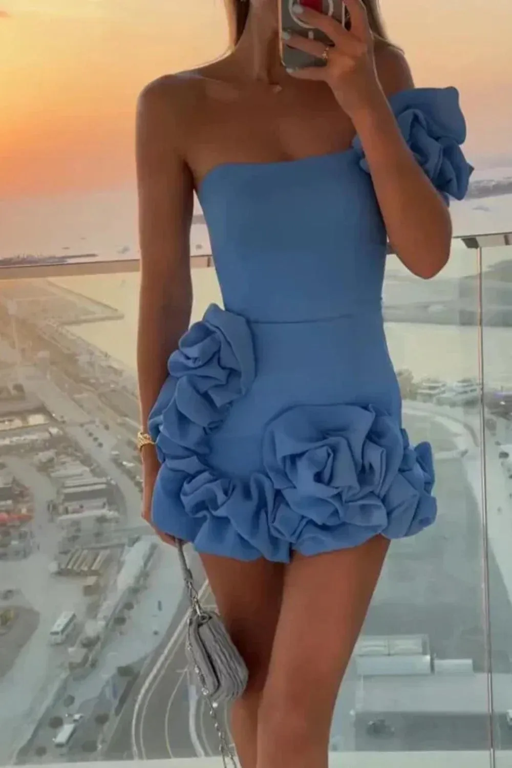 Ruffled Short Party Dress One Shoulder Green Homecoming Dress TN444