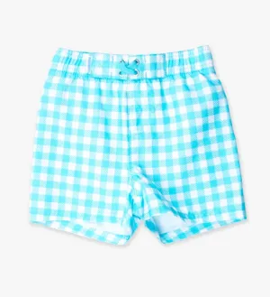 Rugged Butts Bright Aqua Gingham Swim Trunks