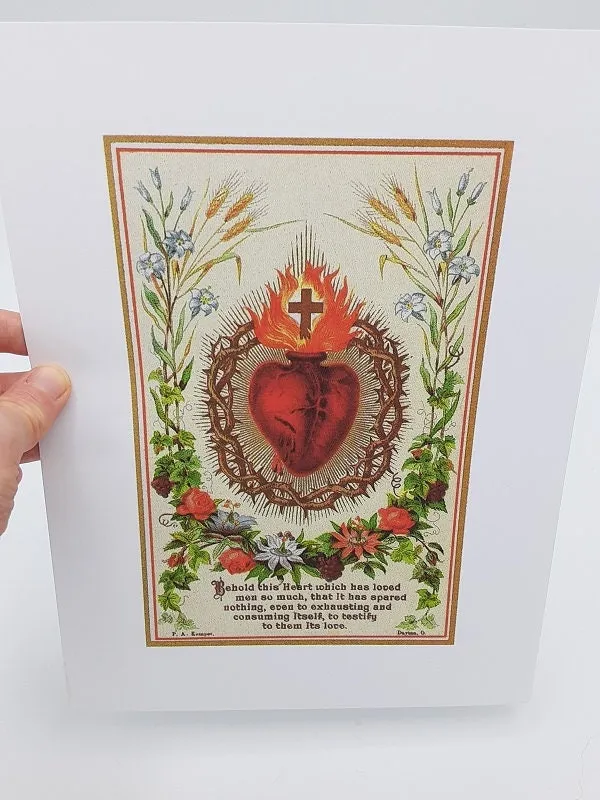 Sacré-Cœur de Jésus – 21.59 x 27.94 cm – d'une ancienne carte sacrée – impression d'art Catholique