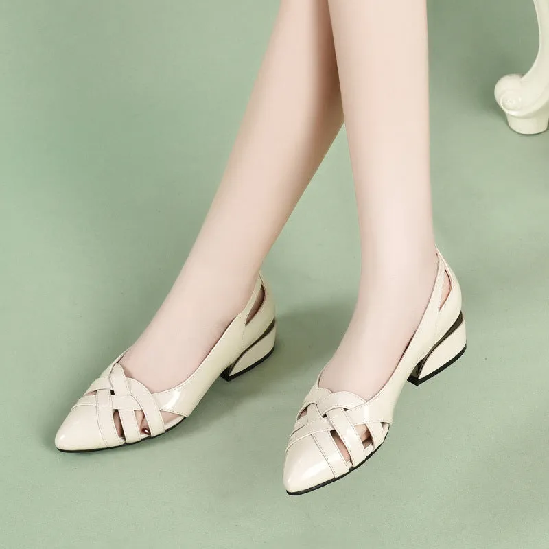 Sandals Low-heeled Leather Women's Shoes Thick With All-match