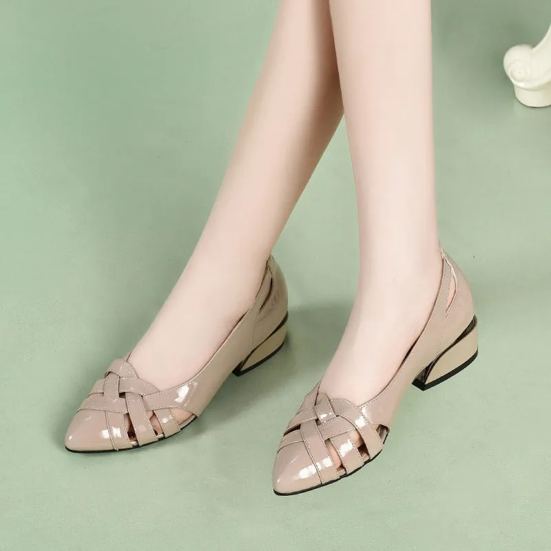 Sandals Low-heeled Leather Women's Shoes Thick With All-match