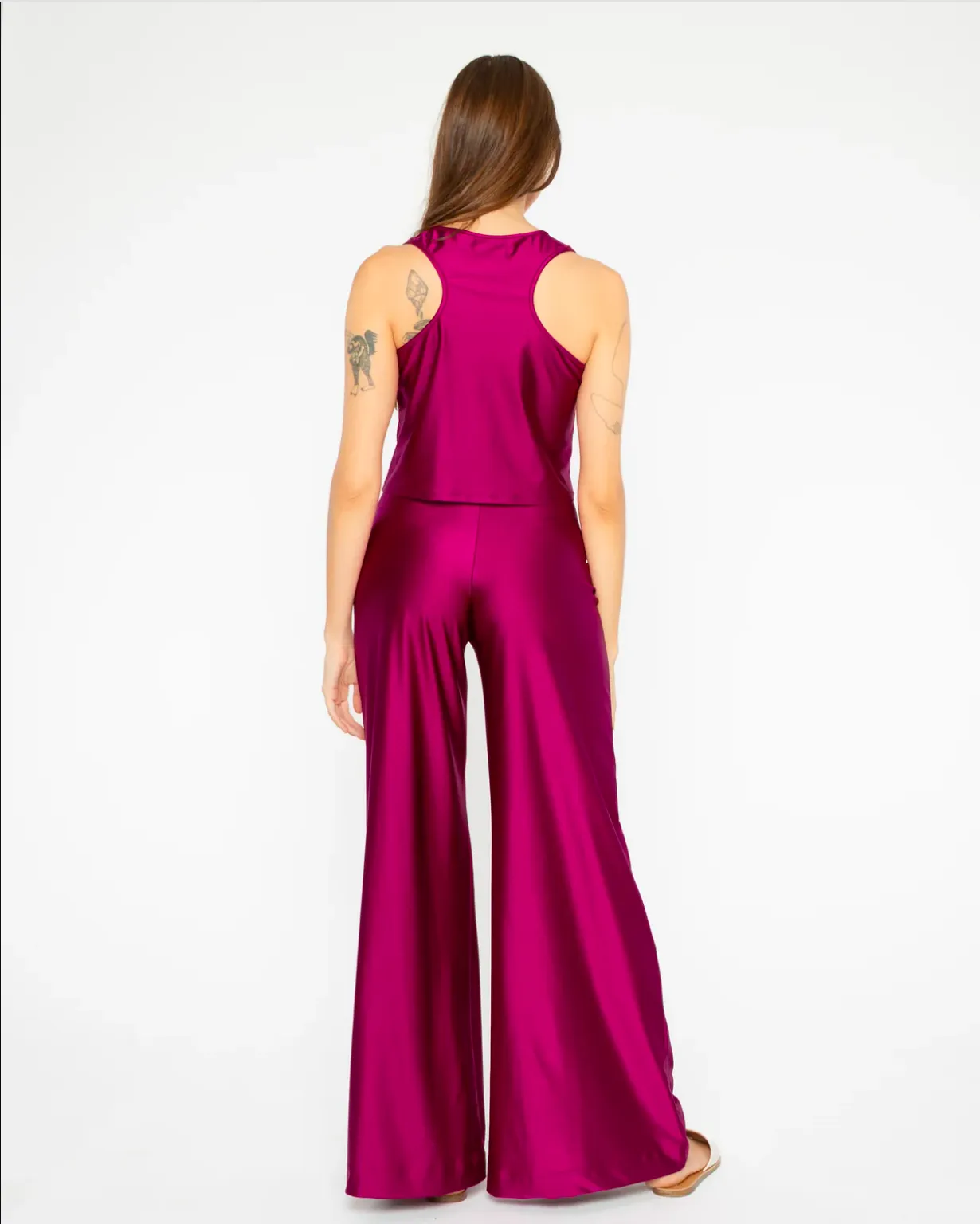 Sateen Stretch Wide Leg Magenta