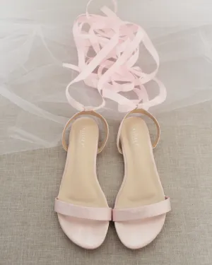 Satin Flat Sandal with Ballerina Lace Up