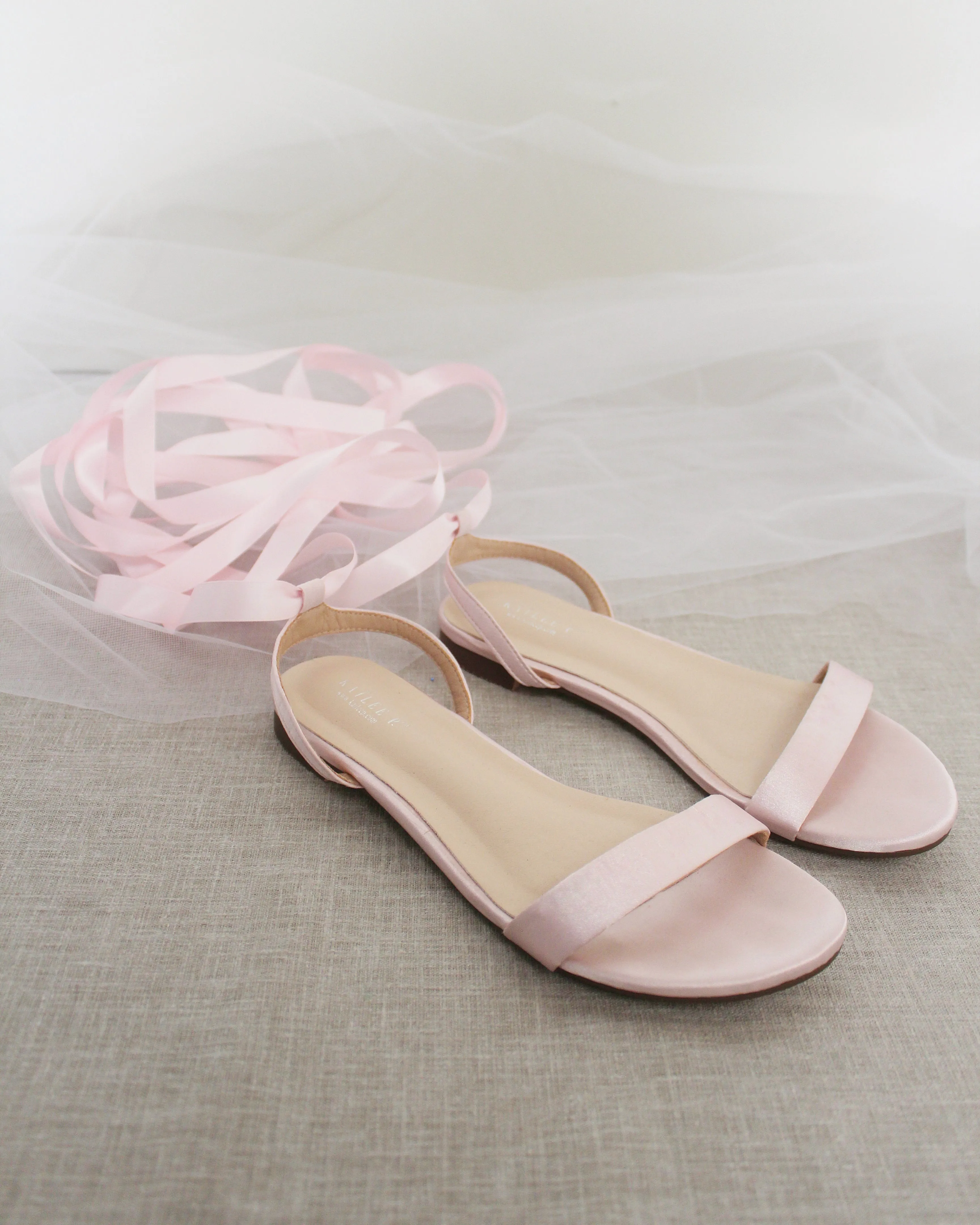 Satin Flat Sandal with Ballerina Lace Up