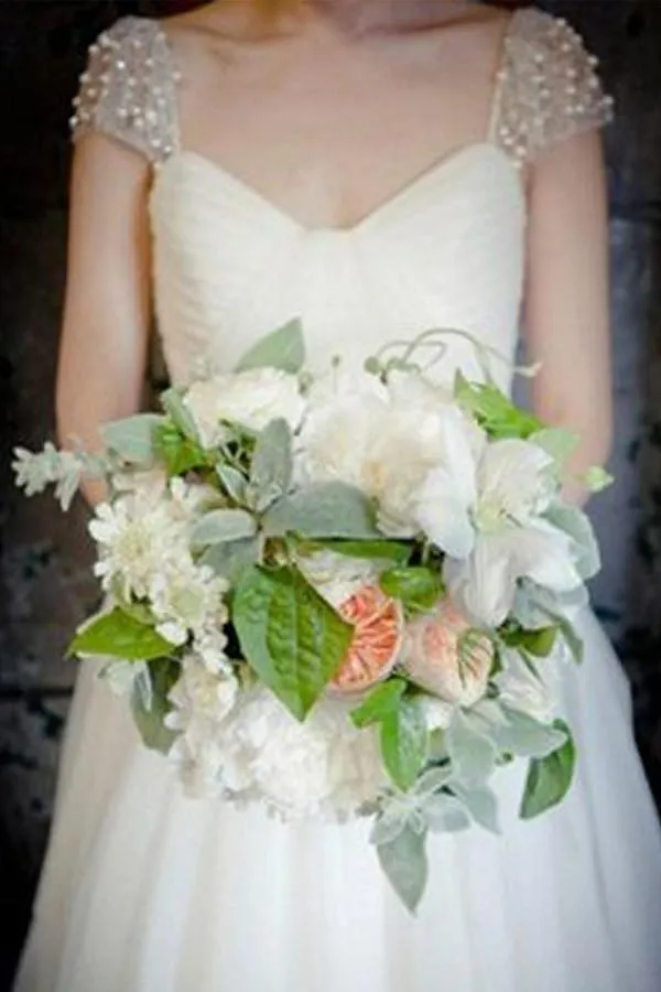 Scoop Cap Sleeves Beading Pleated Wedding Dress with Beading WD106